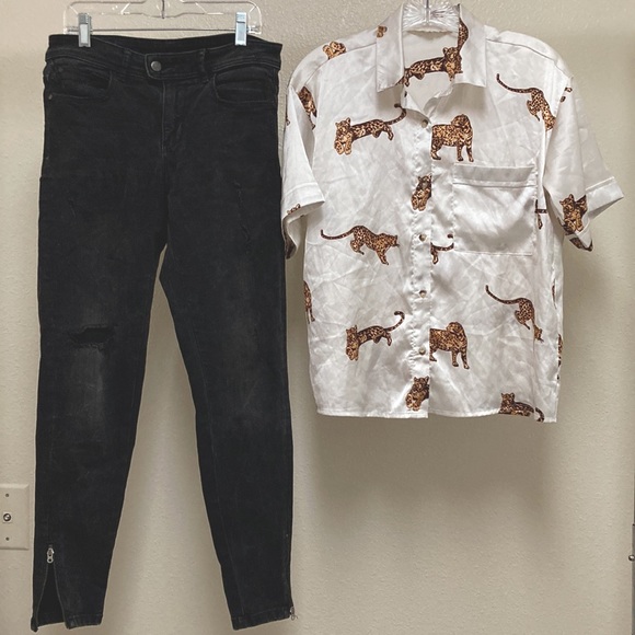 Satin Cheetah Print Blouse - Picture 2 of 7